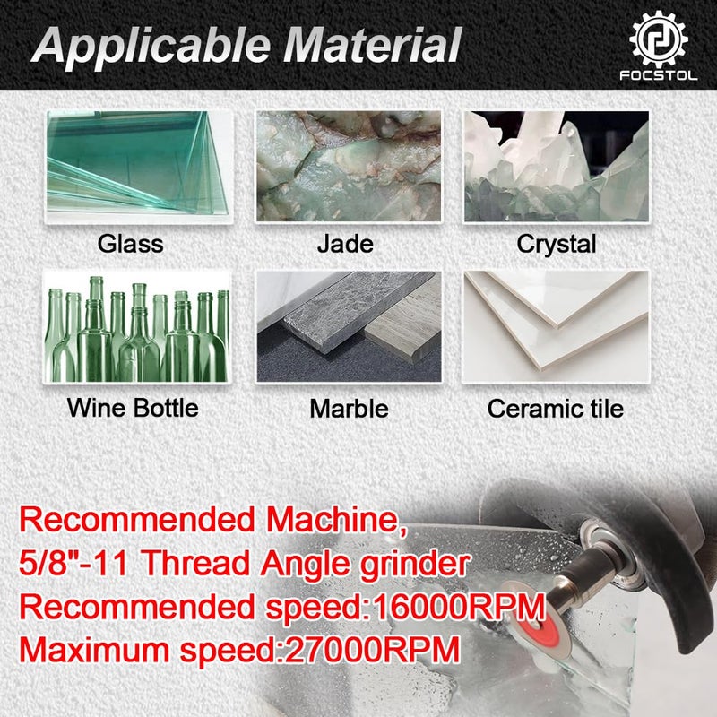FOCSTOL Mini Diamond Glass Cutting Disc - 5pcs 2 Inch(50mm) Glass Saw Blade and 1pc 5/8''-11 Flange for Glass Jade Marble Granite Artificial Stone Porcelain Tile Ceramic - Image 4